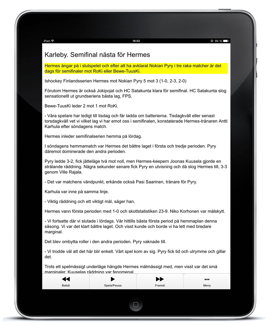 Pratsam Reader Web uppspelning på iPad